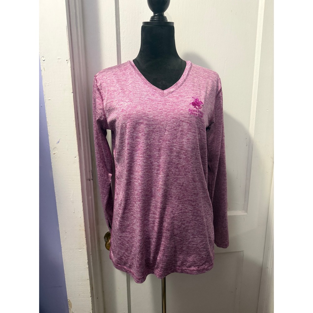 Beverly Hills Polo Club Heather Purple Long Sleeve V-Neck Athletic Top Medium
